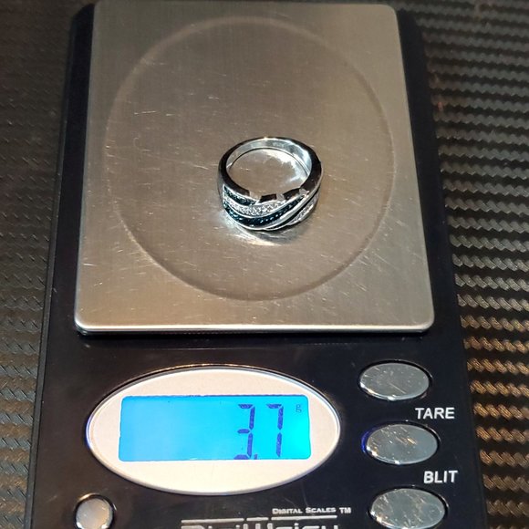 Size 6 925 Sterling Silver Blue And Clear Genuine Diamonds Ring - Picture 9 of 9